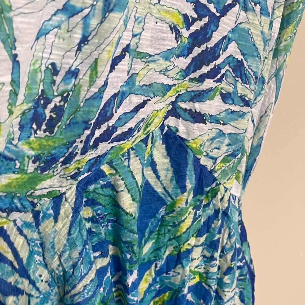 Tango Mango Tropical Palm Leaf Coasta Jungle Blue and Green Sundress Size Medium - Picture 7 of 12